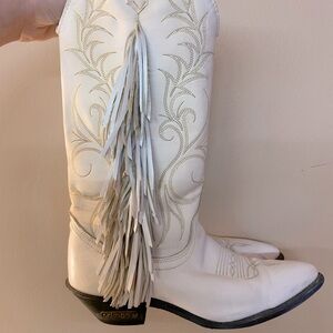 DINGO FRINGE WHITE TALL COWBOY FESTIVAL WESTERN MADE IN USA BOOTS